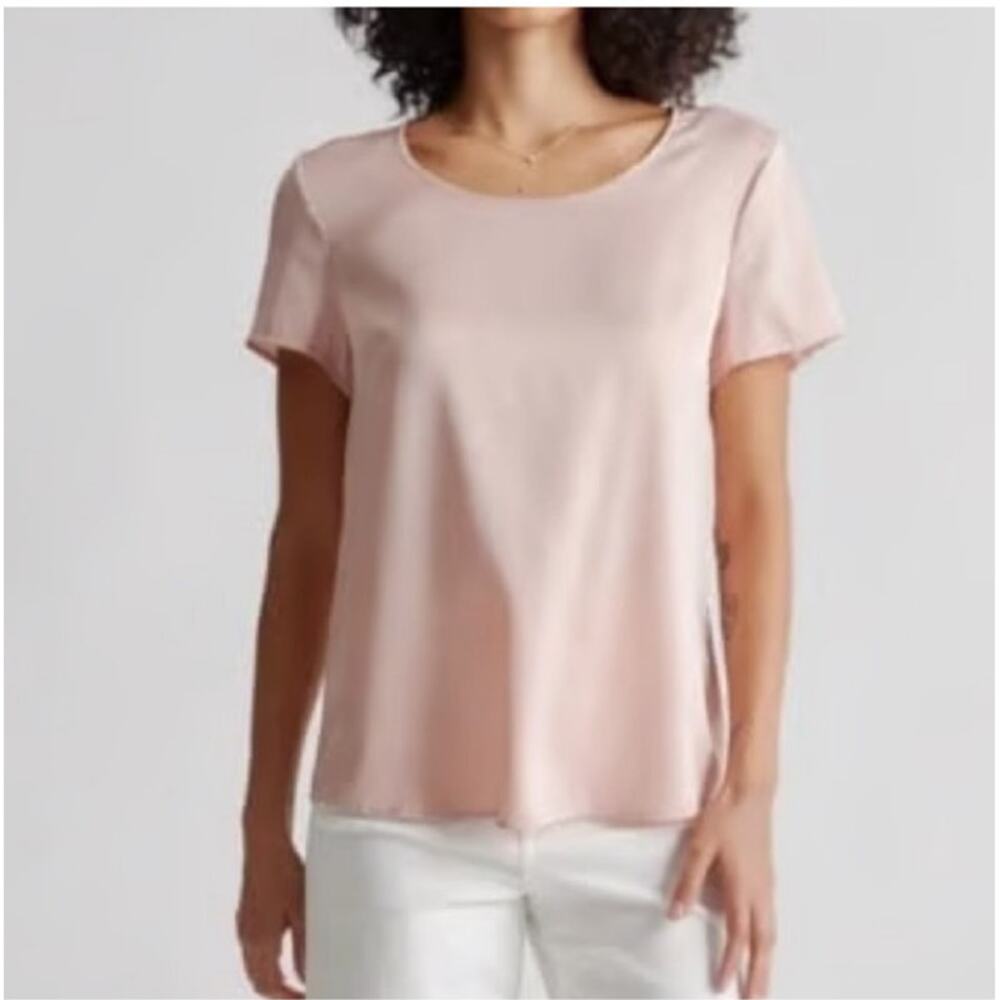 Quince Pale Pink Short Sleeve Satin Blouse